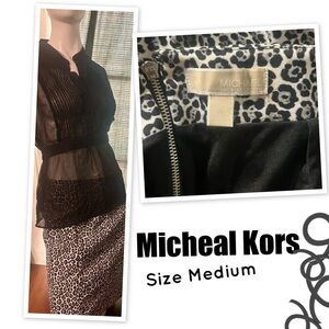Michael Kors Black and Cream Leopard-Print Pencil Skirt